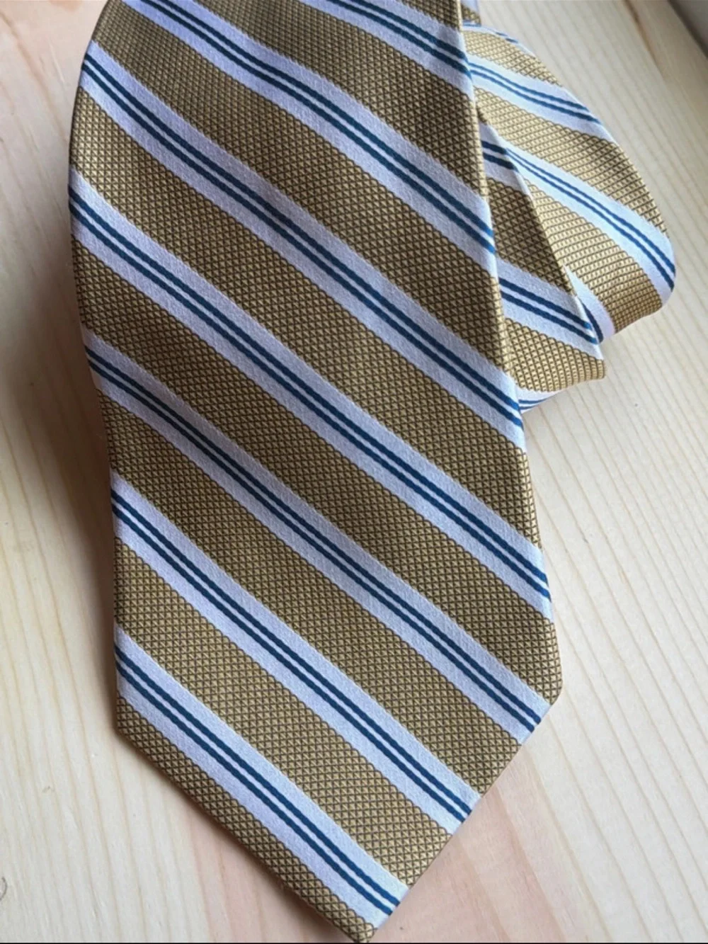 Jos. A. Bank Gold, Navy and White Striped Silk Tie
